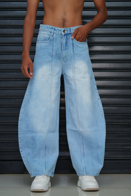 Men’s Light Blue Wide Leg Jeans – Relaxed Fit Casual Denim Pants for Men – 7MAN Men's Fashion India