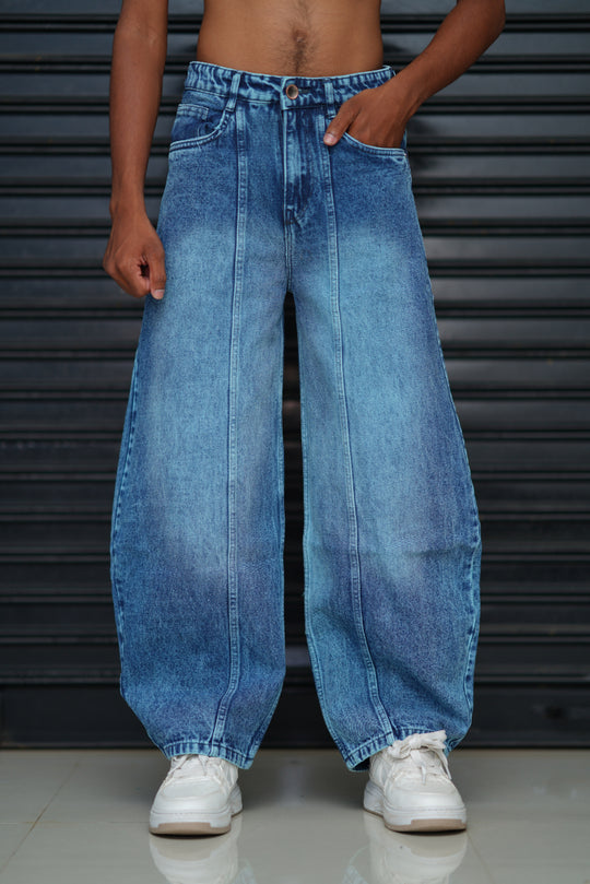 Men’s Baggy Fit Jeans – Retro Wash Loose Denim Pants for Men - Vintage Blue – 7MAN Men's Fashion India