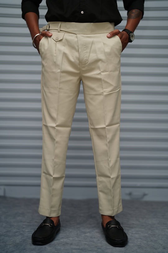 Men’s Gurkha Fit Formal Pant – Premium Slim Fit Trouser for Men - Light Cream – alternate view – 7MAN India