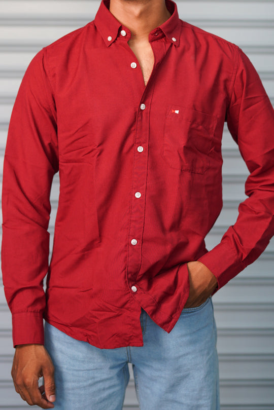 Premium Cotton Formal Shirt for Men | Trendy Slim Fit Casual Office Wear Shirt - Red – alternate view – 7MAN India