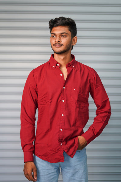 Premium Cotton Formal Shirt for Men | Trendy Slim Fit Casual Office Wear Shirt - Red