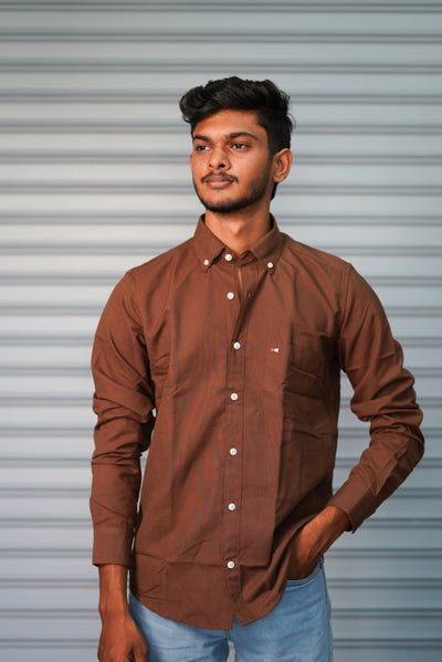Premium Cotton Formal Shirt for Men | Trendy Slim Fit Casual Office Wear Shirt - Brown