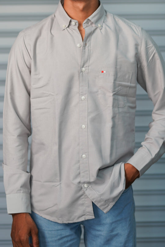 Premium Cotton Formal Shirt for Men | Trendy Slim Fit Casual Office Wear Shirt - Light Grey – alternate view – 7MAN India