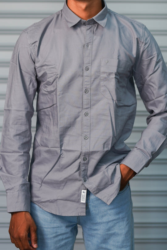Men’s Solid Shirt | Smart Casual Cotton Shirt for Daily Wear & Office Look - Steel Grey – alternate view – 7MAN India
