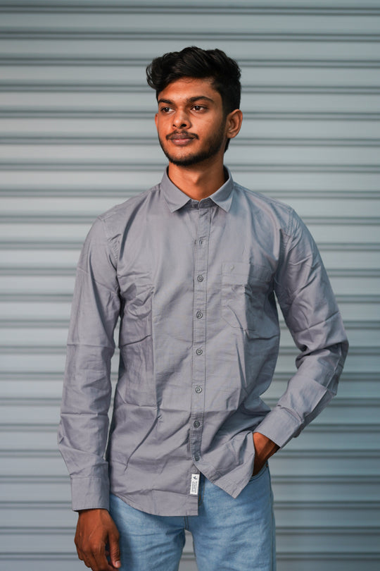 Men’s Solid Shirt | Smart Casual Cotton Shirt for Daily Wear & Office Look - Steel Grey – 7MAN Men's Fashion India