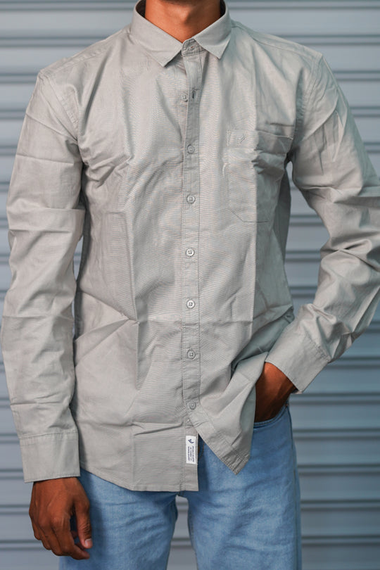 Men’s Solid Shirt | Smart Casual Cotton Shirt for Daily Wear & Office Look - Ice Grey – alternate view – 7MAN India