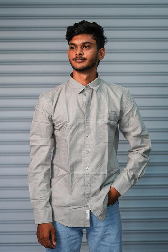 Men’s Solid Shirt | Smart Casual Cotton Shirt for Daily Wear & Office Look - Ice Grey – 7MAN Men's Fashion India