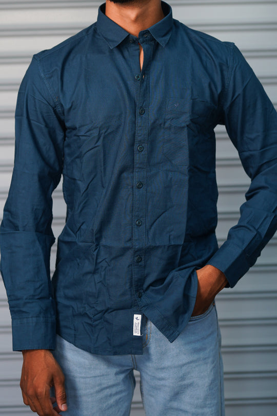 Men’s Solid Shirt | Smart Casual Cotton Shirt for Daily Wear & Office Look - Navy Blue – alternate view – 7MAN India