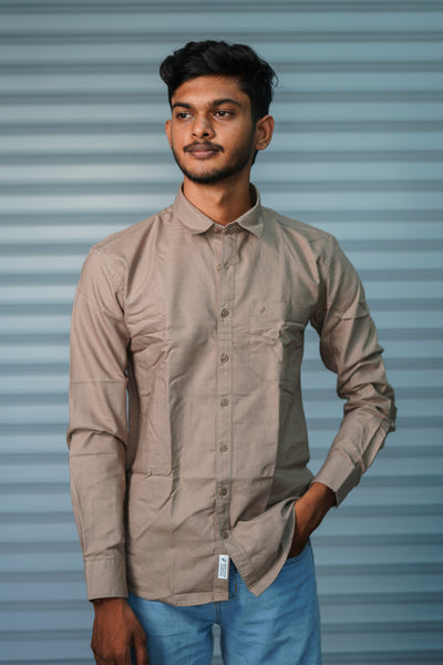 Men’s Solid Shirt | Smart Casual Cotton Shirt for Daily Wear & Office Look - Sand Beige