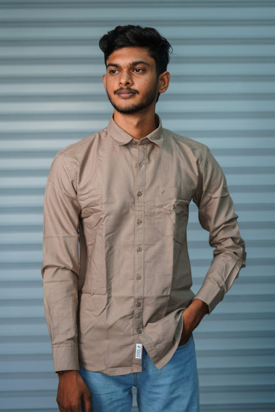 Men’s Solid Shirt | Smart Casual Cotton Shirt for Daily Wear & Office Look - Sand Beige – 7MAN Men's Fashion India