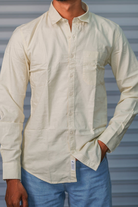 Men’s Solid Shirt | Smart Casual Cotton Shirt for Daily Wear & Office Look - Cream White – alternate view – 7MAN India