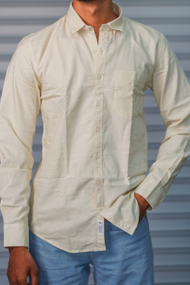 Men’s Solid Shirt | Smart Casual Cotton Shirt for Daily Wear & Office Look - Cream White