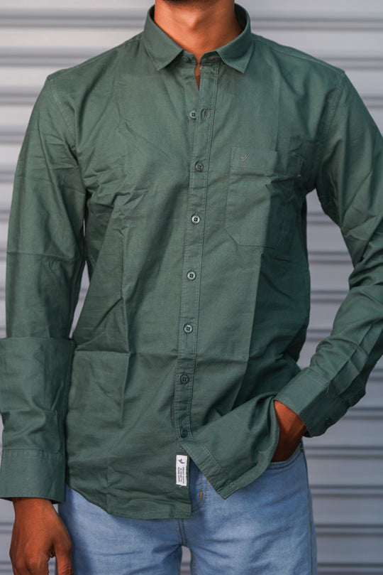 Men’s Solid Shirt | Smart Casual Cotton Shirt for Daily Wear & Office Look - Olive Green – alternate view – 7MAN India