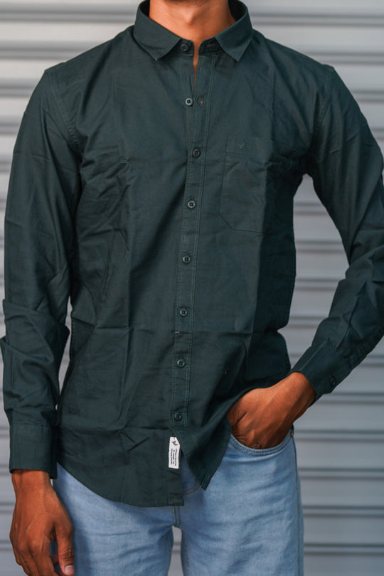 Men’s Solid Shirt | Smart Casual Cotton Shirt for Daily Wear & Office Look - Bottle Green – alternate view – 7MAN India