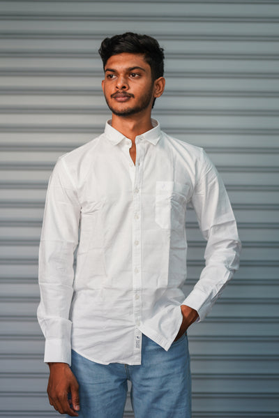Men’s Solid Shirt | Smart Casual Cotton Shirt for Daily Wear & Office Look - White