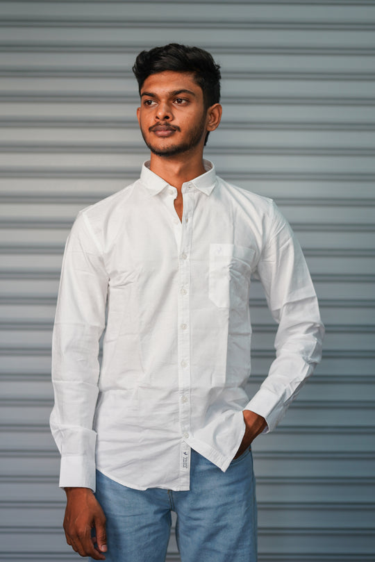 Men’s Solid Shirt | Smart Casual Cotton Shirt for Daily Wear & Office Look - White – 7MAN Men's Fashion India