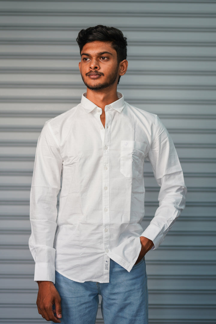 Men’s Solid Shirt | Smart Casual Cotton Shirt for Daily Wear & Office Look - White