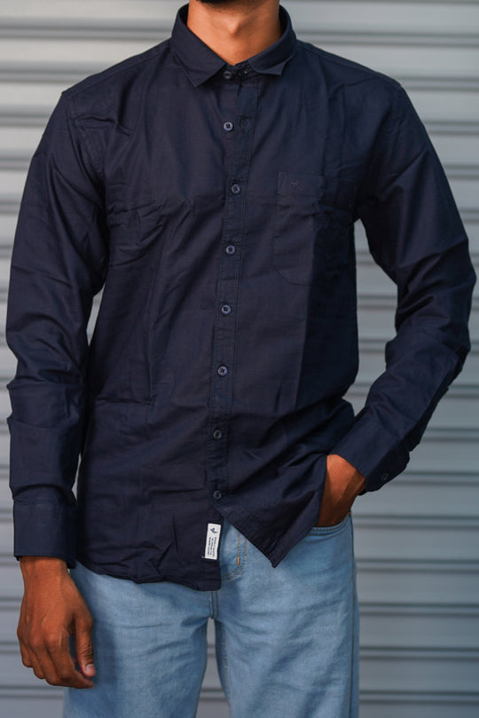 Men’s Solid Shirt | Smart Casual Cotton Shirt for Daily Wear & Office Look - Midnight Blue – alternate view – 7MAN India