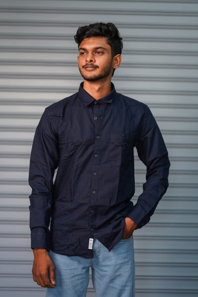 Men’s Solid Shirt | Smart Casual Cotton Shirt for Daily Wear & Office Look - Midnight Blue