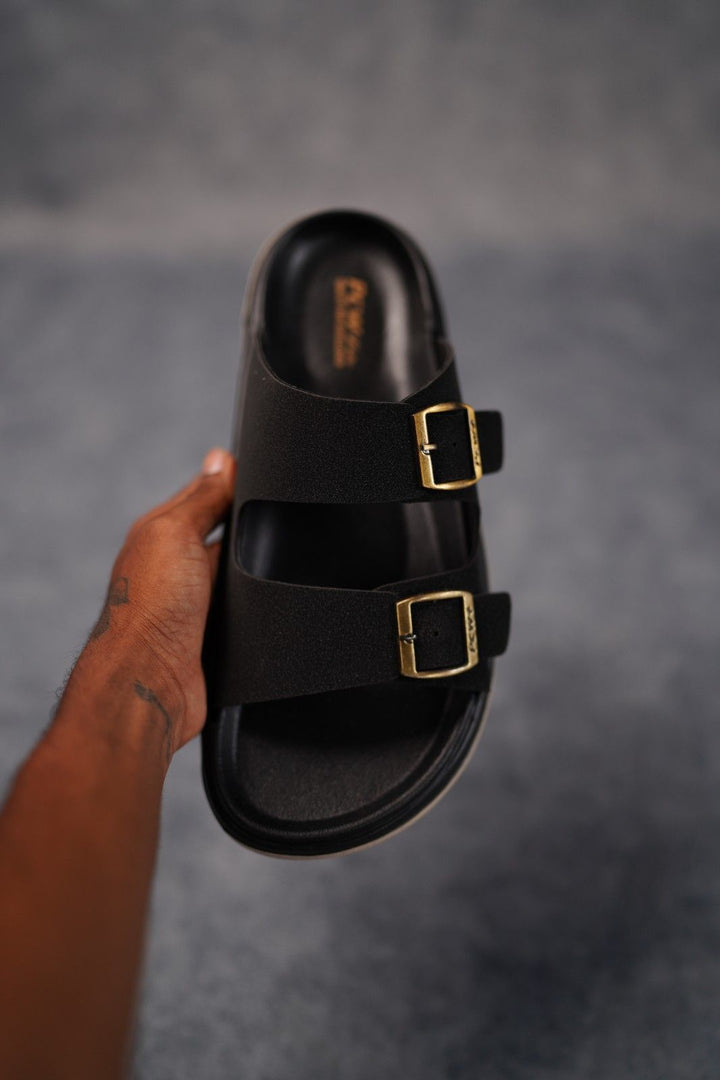 Men’s Premium Dual Strap Slippers for Daily Wear | Trendy Casual Slides - Dabang-2(Black)