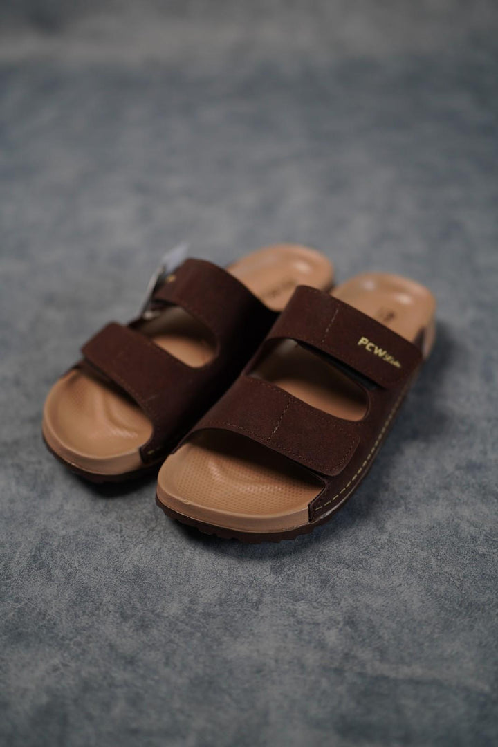 Men’s Premium Dual Strap Slippers for Daily Wear | Trendy Casual Slides - Bitcoin-4(Brown)
