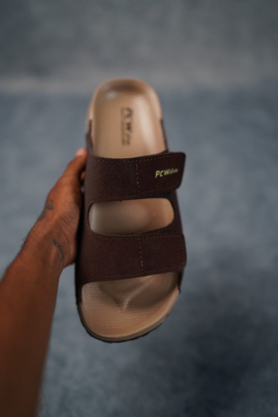 Men’s Premium Dual Strap Slippers for Daily Wear | Trendy Casual Slides - Bitcoin-4(Brown) – alternate view – 7MAN India