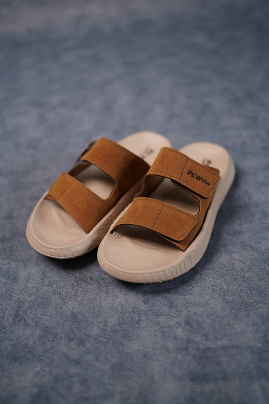Men’s Premium Dual Strap Slippers for Daily Wear | Trendy Casual Slides - Walk-2(TAN) – 7MAN Men's Fashion India
