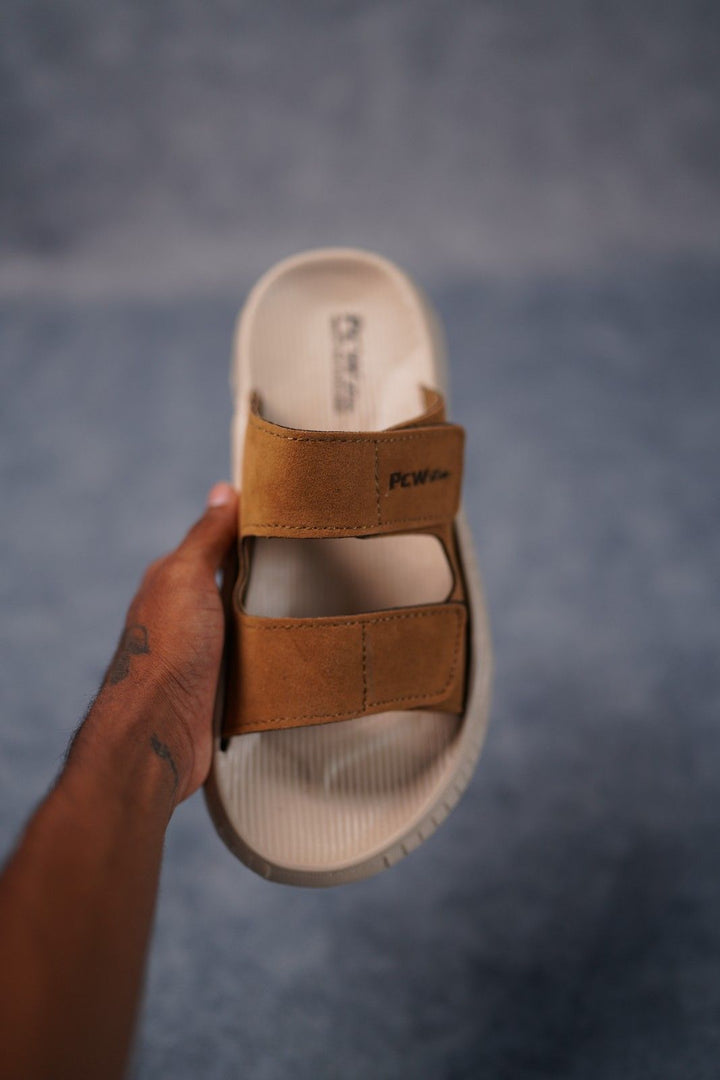 Men’s Premium Dual Strap Slippers for Daily Wear | Trendy Casual Slides - Walk-2(TAN)