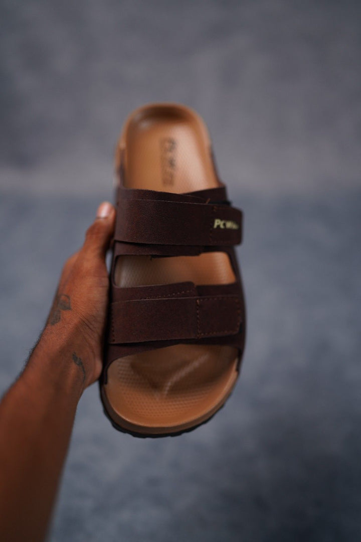 Men’s Premium Dual Strap Slippers for Daily Wear | Trendy Casual Slides - Bitcoin-10(Brown)