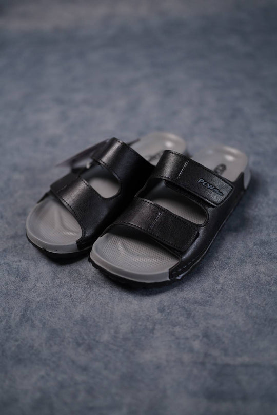 Men’s Premium Dual Strap Slippers for Daily Wear | Trendy Casual Slides - Bitcoin-2(Black) – 7MAN Men's Fashion India