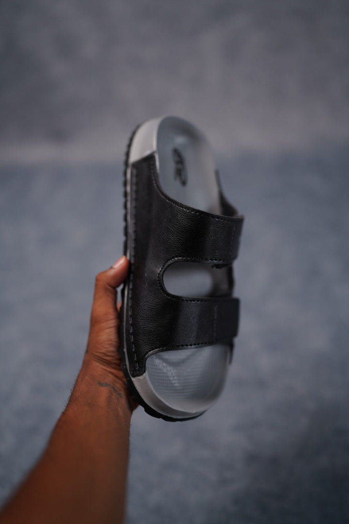 Men’s Premium Dual Strap Slippers for Daily Wear | Trendy Casual Slides - Bitcoin-2(Black)