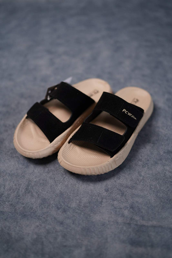 Men’s Premium Dual Strap Slippers for Daily Wear | Trendy Casual Slides - Walk-2(Black)