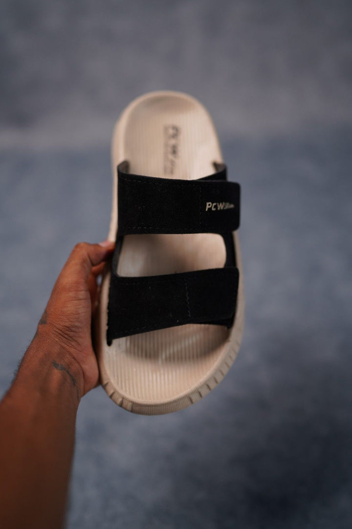 Men’s Premium Dual Strap Slippers for Daily Wear | Trendy Casual Slides - Walk-2(Black)