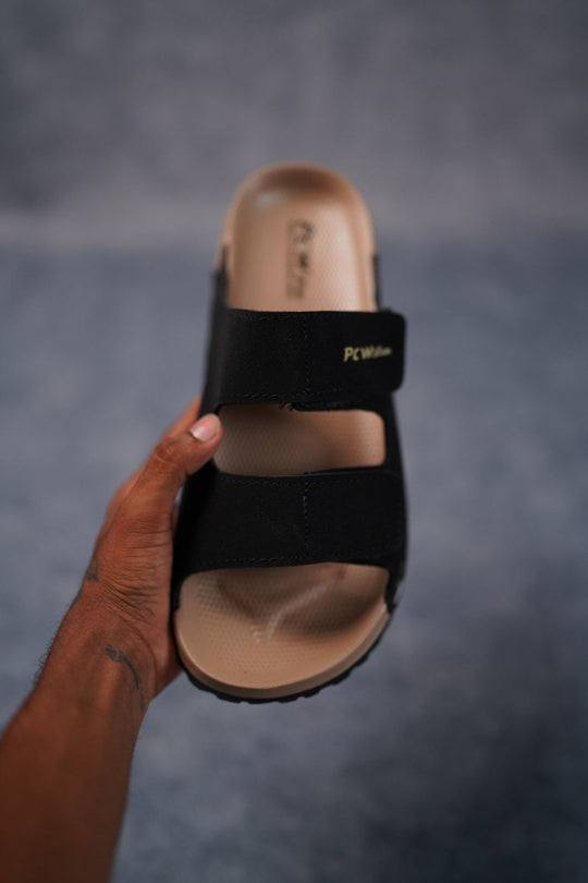 Men’s Premium Dual Strap Slippers for Daily Wear | Trendy Casual Slides - Bitcoin-4(Black) – alternate view – 7MAN India