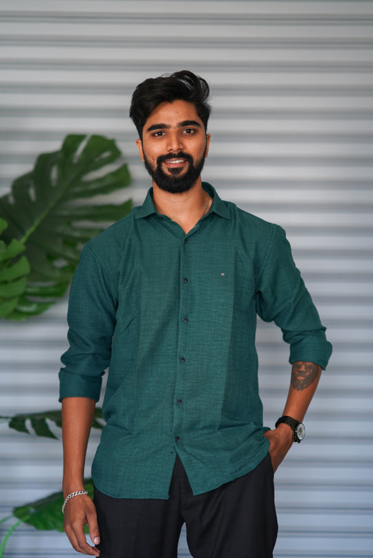 Men’s Full Sleeve Soft Linen Casual Shirt for Men | Premium Shirt - Forest Green – 7MAN Men's Fashion India