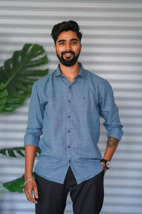 Men’s Full Sleeve Soft Linen Casual Shirt for Men | Premium Shirt - Steel Blue – 7MAN Men's Fashion India