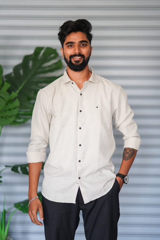 Men’s Full Sleeve Soft Linen Casual Shirt for Men | Premium Shirt - Ivory Cream – 7MAN Men's Fashion India
