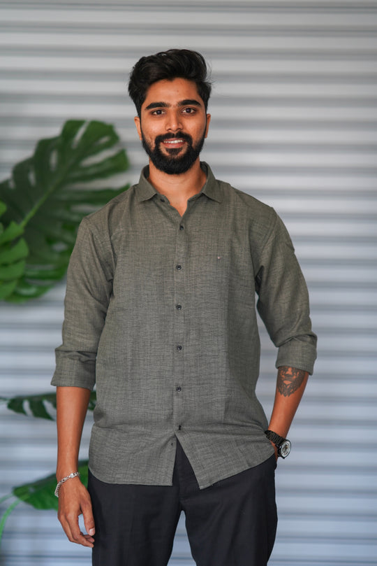 Men’s Full Sleeve Soft Linen Casual Shirt for Men | Premium Shirt - Olive Grey – 7MAN Men's Fashion India