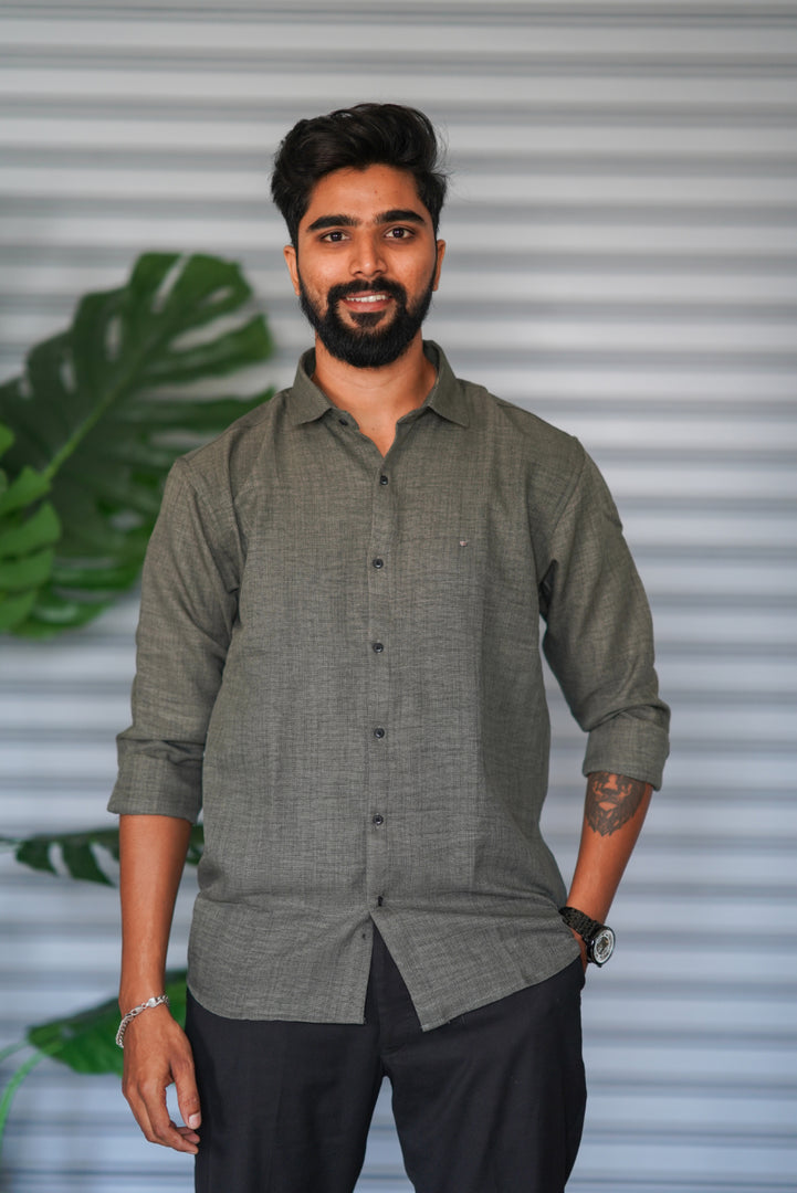 Men’s Full Sleeve Soft Linen Casual Shirt for Men | Premium Shirt - Olive Grey