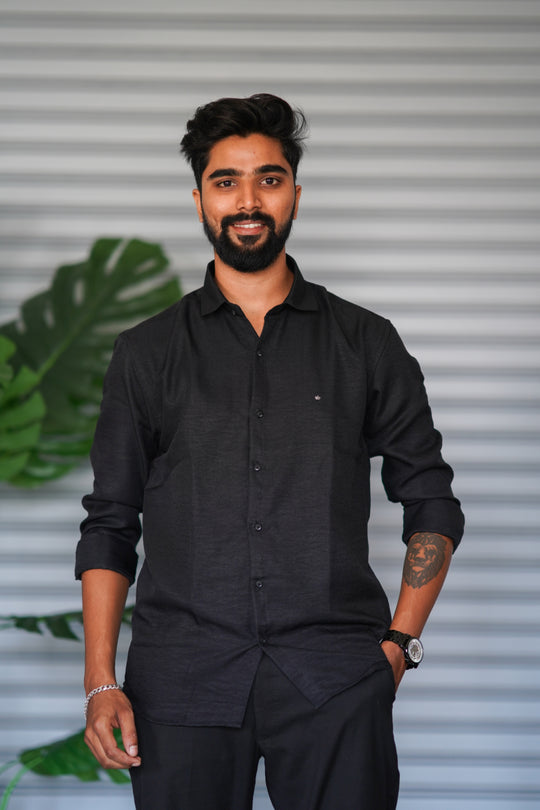Men’s Full Sleeve Soft Linen Casual Shirt for Men | Premium Shirt - Black – 7MAN Men's Fashion India