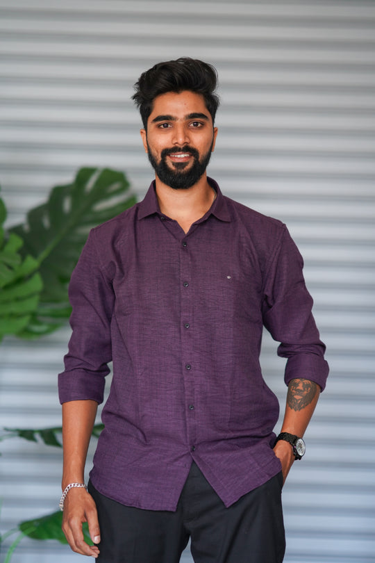 Men’s Full Sleeve Soft Linen Casual Shirt for Men | Premium Shirt - Plum Purple – 7MAN Men's Fashion India