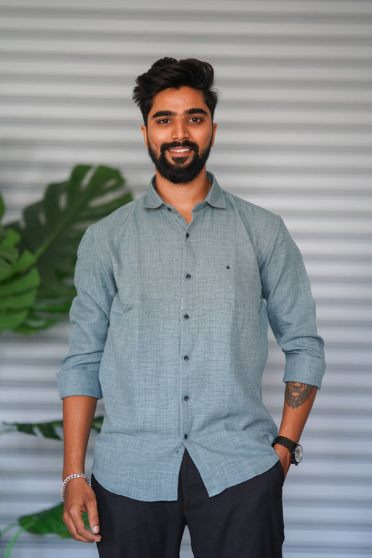 Men’s Full Sleeve Soft Linen Casual Shirt for Men | Premium Shirt - Ice Blue – 7MAN Men's Fashion India