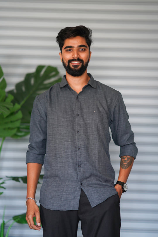 Men’s Full Sleeve Soft Linen Casual Shirt for Men | Premium Shirt - Grey – 7MAN Men's Fashion India