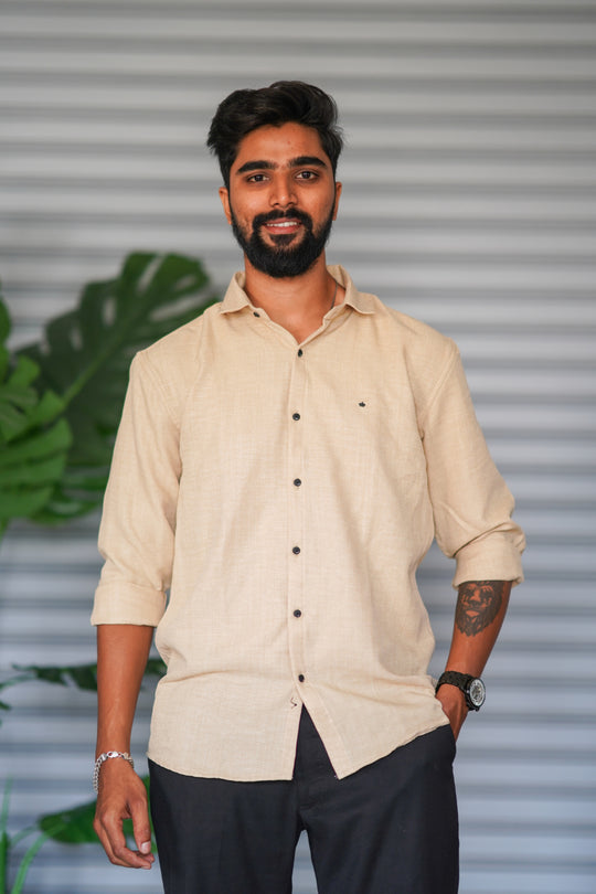 Men’s Full Sleeve Soft Linen Casual Shirt for Men | Premium Shirt - Beige – 7MAN Men's Fashion India