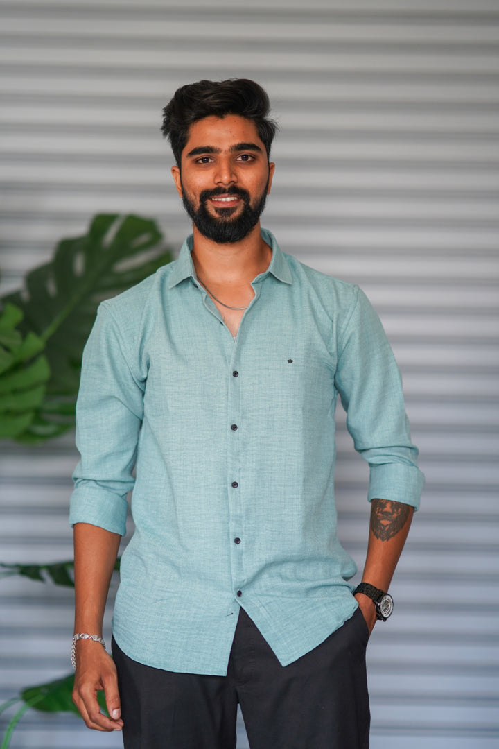 Men’s Full Sleeve Soft Linen Casual Shirt for Men | Premium Shirt - Aqua Blue