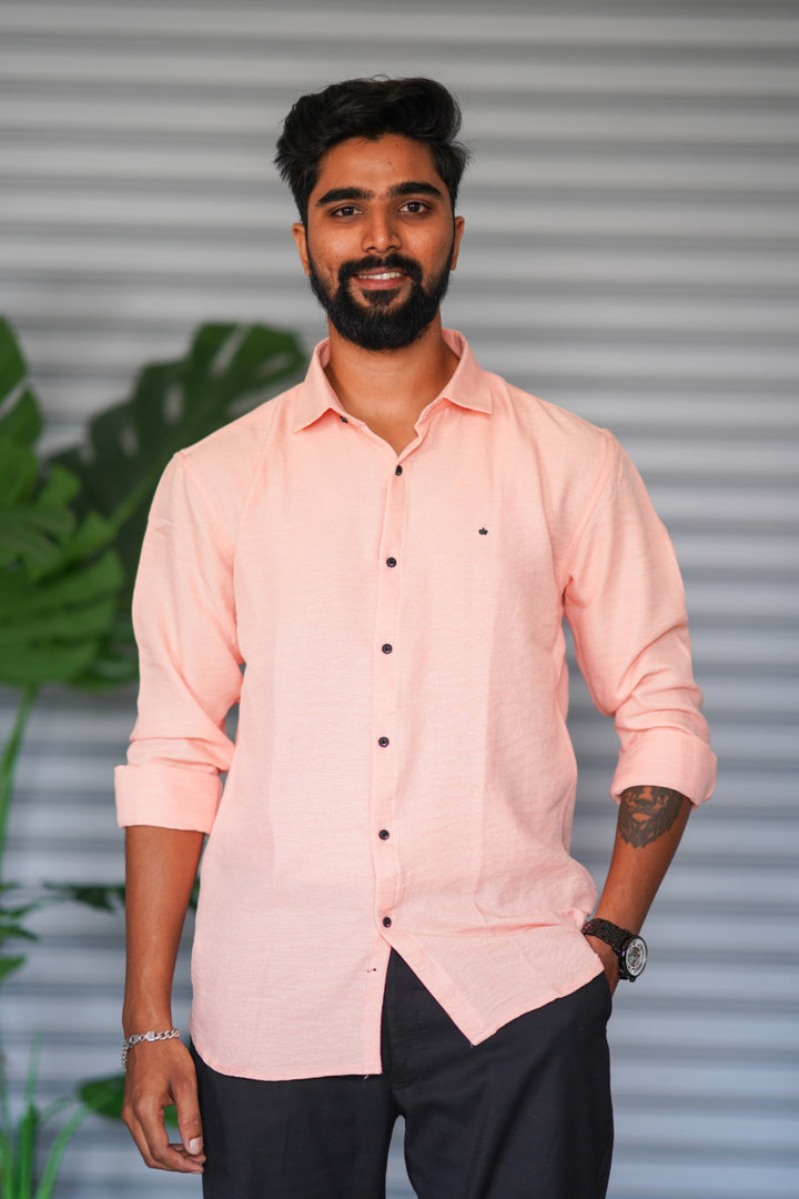 Men’s Full Sleeve Soft Linen Casual Shirt for Men | Premium Shirt - Peach