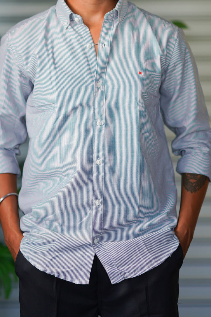Men’s Full Sleeve Soft Linen Casual Striped Shirt for Men | Premium Shirt - Sky Blue