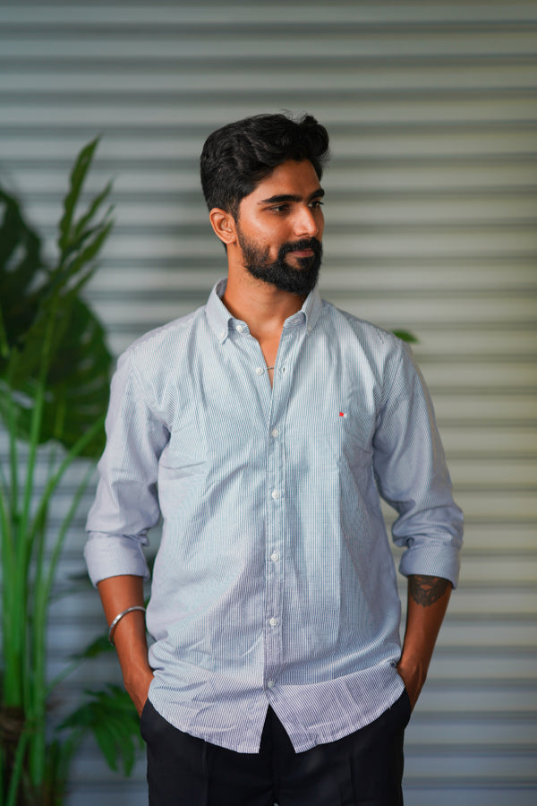 Men’s Full Sleeve Soft Linen Casual Striped Shirt for Men | Premium Shirt - Sky Blue