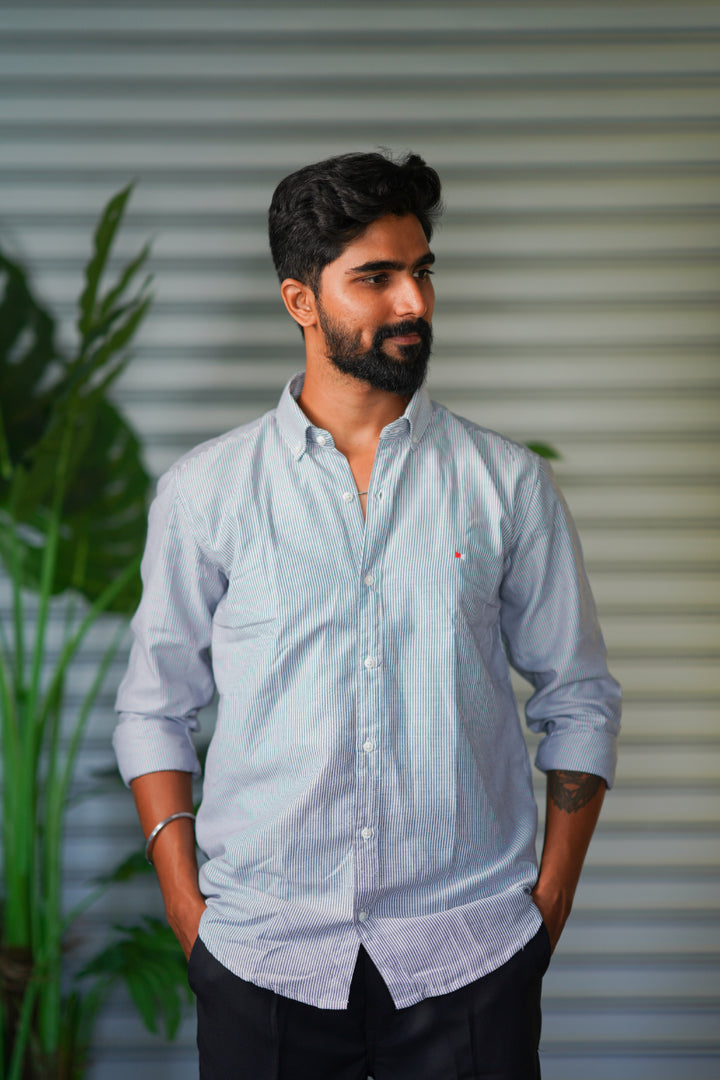 Men’s Full Sleeve Soft Linen Casual Striped Shirt for Men | Premium Shirt - Sky Blue