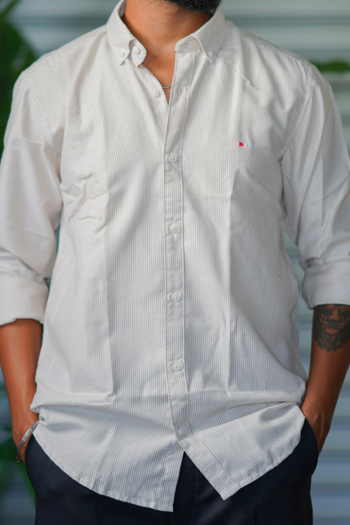 Men’s Full Sleeve Soft Linen Casual Striped Shirt for Men | Premium Shirt - Off White